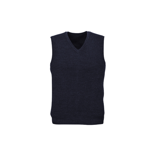 Mens Wool Blend V Neck Vest Sleeveless Double Knit  - Navy - Medium - Main Image