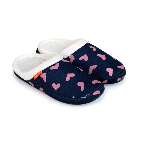 ARCHLINE Orthotic Slippers Slip On Scuffs Pain Relief Moccasins - Navy with Hearts - EUR 36 (Womens US 5) - Main Image