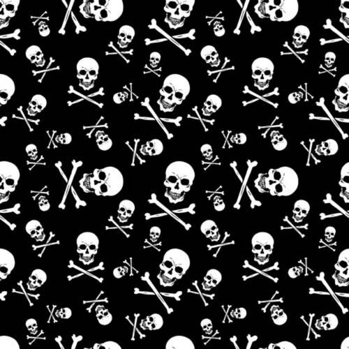 BANDANA Paisley 100% COTTON Head Wrap Durag Bandanna Summer Biker Scarf Mask - Black with White Skulls - Main Image