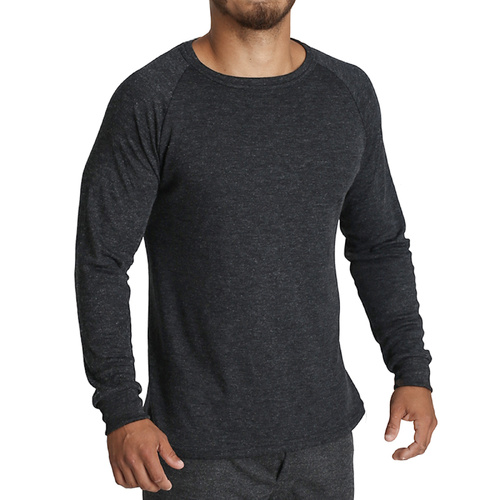 Mens Merino Wool Blend Long Sleeve Thermal Top Underwear Thermals Base Layer - Black - L - Main Image