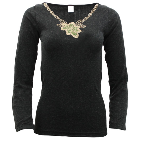 Ladies Merino Wool Blend Long Sleeve Thermal Spencer Top Thermals Underwear - Black - 18-20 - Main Image