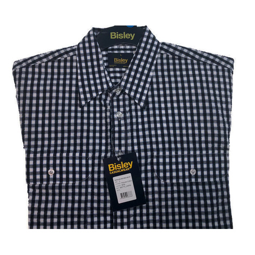 BISLEY SEERSUCKER SHORT SLEEVE SHIRT Plus King Size Work Cotton Blend Check - BS2772_CMVB (MVB) - L - Main Image