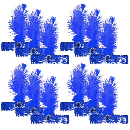12x 1920s FLAPPER HEADBAND Headpiece Feather Sequin Charleston Gatsby Party BULK - Blue - Main Image