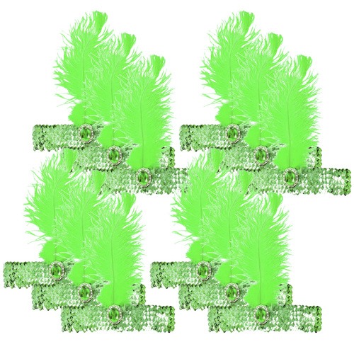 12x 1920s FLAPPER HEADBAND Headpiece Feather Sequin Charleston Gatsby Party BULK - Green - Main Image