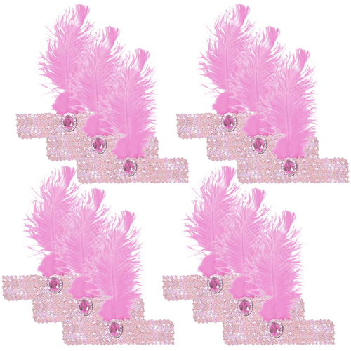 12x 1920s FLAPPER HEADBAND Headpiece Feather Sequin Charleston Gatsby Party BULK - Light Pink - Main Image