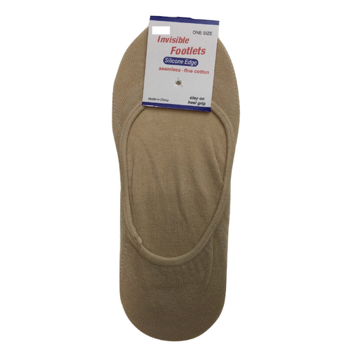 1x NO SHOW COTTON SOCKS Non Slip Heel Grip Low Cut Invisible Footlet Seamless - Beige - 2-8 - Main Image