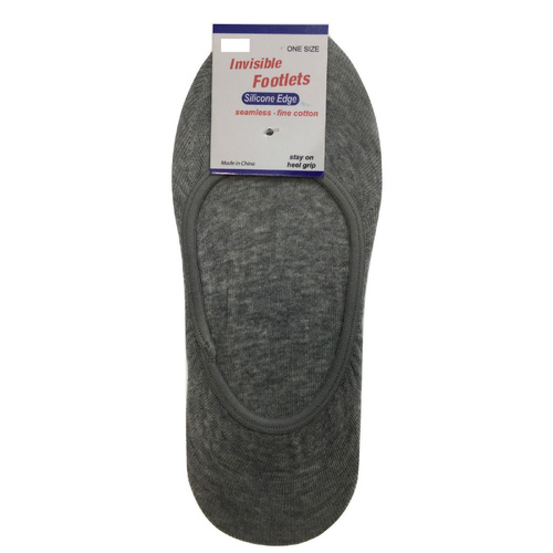 1x NO SHOW COTTON SOCKS Non Slip Heel Grip Low Cut Invisible Footlet Seamless - Grey - 2-8 - Main Image
