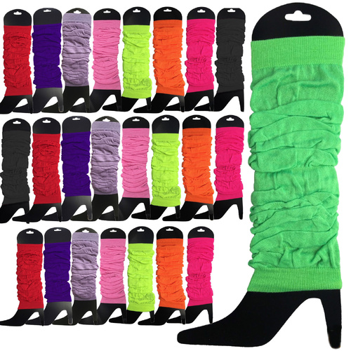 24 LEG WARMERS Knitted Womens Neon Party Knit Ankle Fluro Dance Costume 80s BULK - Assorted Pack - Main Image