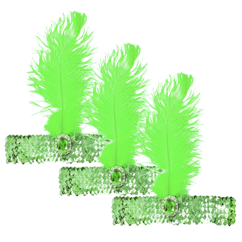 3x 1920s FLAPPER HEADBAND Headpiece Feather Sequin Charleston Costume Gatsby - Green - Main Image