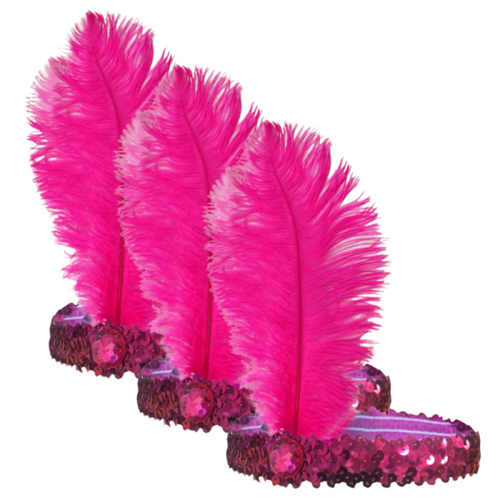 3x 1920s FLAPPER HEADBAND Headpiece Feather Sequin Charleston Costume Gatsby - Hot Pink - Main Image