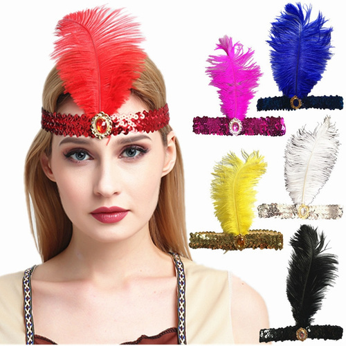 3x 1920s FLAPPER HEADBAND Headpiece Feather Sequin Charleston Costume Gatsby - Assorted Colours Pack - Main Image