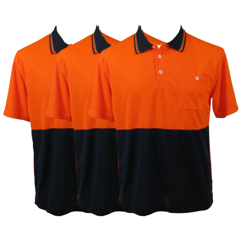 3x HI VIS Polo Shirt Top Tee Safety Workwear Short Sleeve Breathable Mesh BULK - Orange/Navy - XXL (20) - Main Image