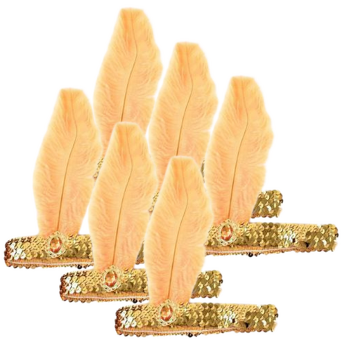 6x 1920s FLAPPER HEADBAND Headpiece Feather Sequin Charleston Costume Party BULK - Gold/Orange - Main Image