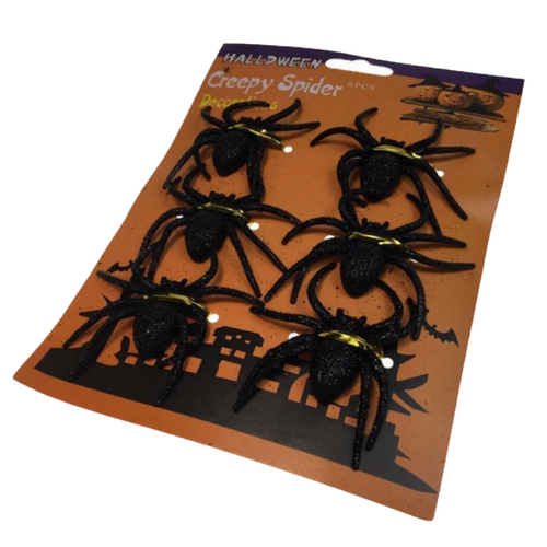 6x Halloween GLITTER SPIDERS Spooky Party Decoration Horror BULK - Main Image