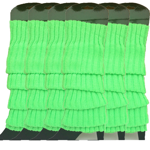 6x Womens Leg Warmers Disco Winter Knit Dance Party Crochet Legging Socks Costume - Fluro Green - Main Image