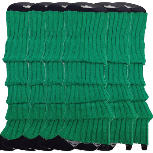 6x Womens Leg Warmers Disco Winter Knit Dance Party Crochet Legging Socks Costume - Green - Main Image