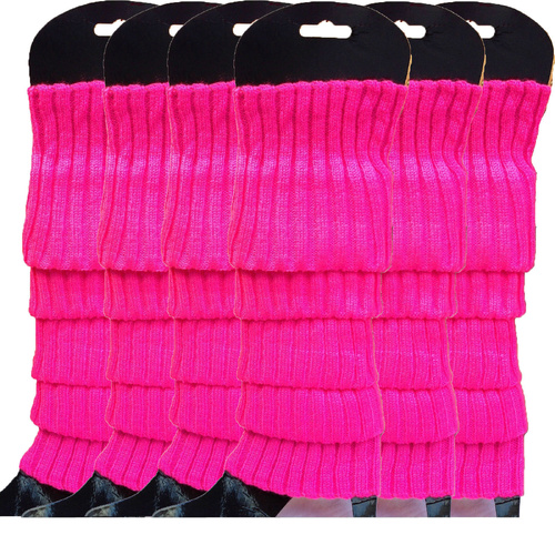 6x Womens Leg Warmers Disco Winter Knit Dance Party Crochet Legging Socks Costume - Hot Pink - Main Image