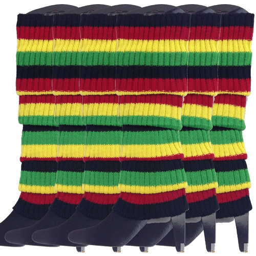 6x Womens Leg Warmers Disco Winter Knit Dance Party Crochet Legging Socks Costume - Indigenous Colours - Main Image