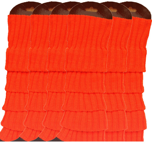 6x Womens Leg Warmers Disco Winter Knit Dance Party Crochet Legging Socks Costume - Orange - Main Image