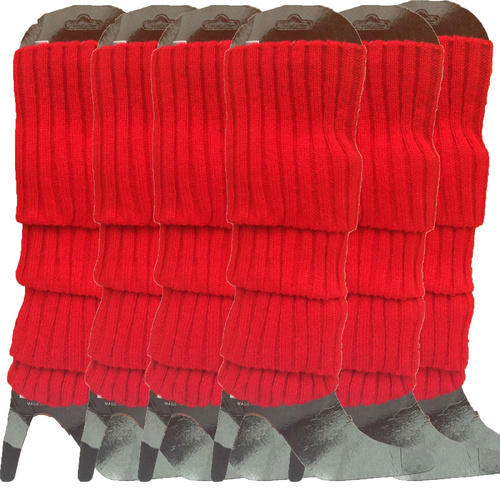 6x Womens Leg Warmers Disco Winter Knit Dance Party Crochet Legging Socks Costume - Red - Main Image