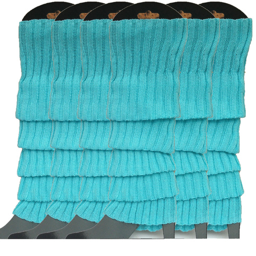 6x Womens Leg Warmers Disco Winter Knit Dance Party Crochet Legging Socks Costume - Sky Blue - Main Image