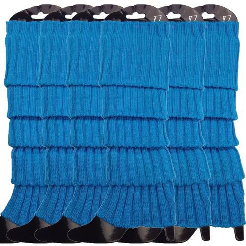 6x Womens Leg Warmers Disco Winter Knit Dance Party Crochet Legging Socks Costume - Topaz Blue - Main Image