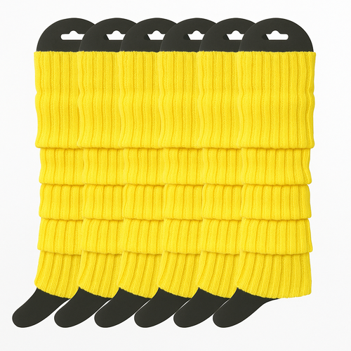 6x Womens Leg Warmers Disco Winter Knit Dance Party Crochet Legging Socks Costume - Yellow - Main Image
