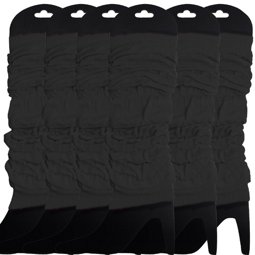 6x LEG WARMERS Knitted Womens Neon Party Knit Ankle Fluro Dance Costume 80s BULK - Black - Main Image