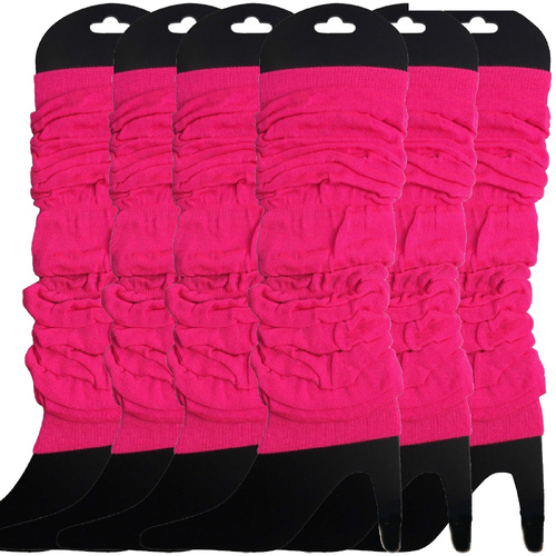 6x LEG WARMERS Knitted Womens Neon Party Knit Ankle Fluro Dance Costume 80s BULK - Fluro Hot Pink - Main Image
