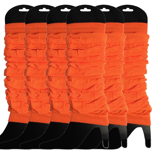 6x LEG WARMERS Knitted Womens Neon Party Knit Ankle Fluro Dance Costume 80s BULK - Fluro Orange - Main Image