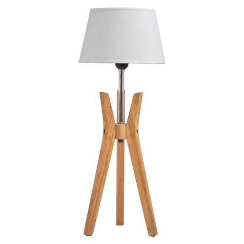 Bamboo Tripod Table Lamp Desk Modern Rustic Geo Light w Linen Shade - Main Image