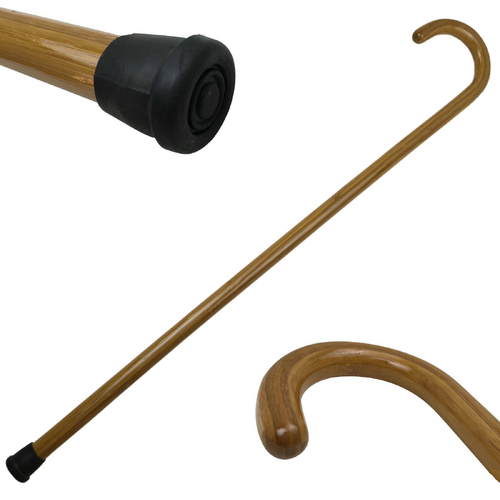 92cm WOODEN WALKING STICK Wood Cane Pole Carved Varnished Deluxe Quality Sturdy - Brown - Main Image