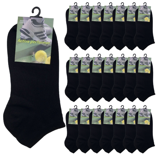 24x COTTON ANKLE SOCKS Sport Low Cut Mens Womens Running  BULK Anklet - Black - 2-8 - Main Image