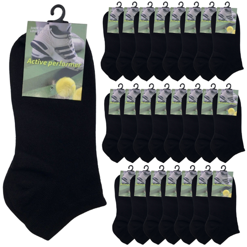 24x COTTON ANKLE SOCKS Sport Low Cut Mens Womens Running  BULK Anklet - Black - 6-11 - Main Image