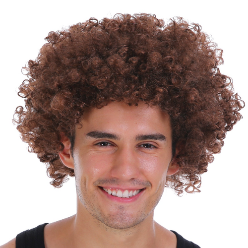 Mens DELUXE AFRO WIG Curly Hair Costume Party Fancy Disco 70s 80s Dress Up - Brown - Main Image