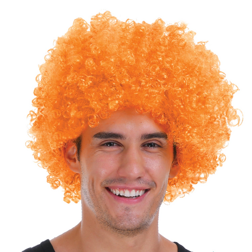 Mens DELUXE AFRO WIG Curly Hair Costume Party Fancy Disco 70s 80s Dress Up - Orange - Main Image