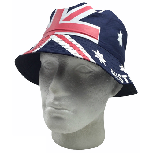 AUSTRALIA FLAG BUCKET HAT Adult Australian Day Aussie Summer Sun Cap Brim - Main Image