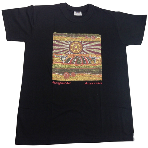 Mens Australia T Shirt Aboriginal Art 100% Cotton Souvenir Indigenous Tee - Black - XXL - Main Image