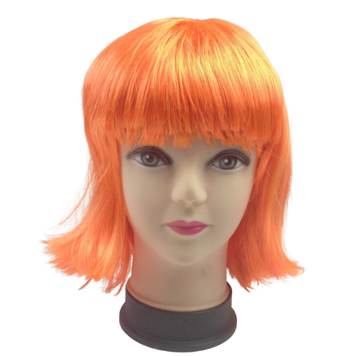 Bob Wig Costume Short Straight Fringe Cosplay Party Full Hair Womens Fancy Dress - Orange - Main Image