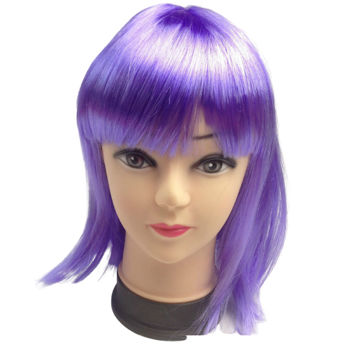 Bob Wig Costume Short Straight Fringe Cosplay Party Full Hair Womens Fancy Dress - Purple - Main Image