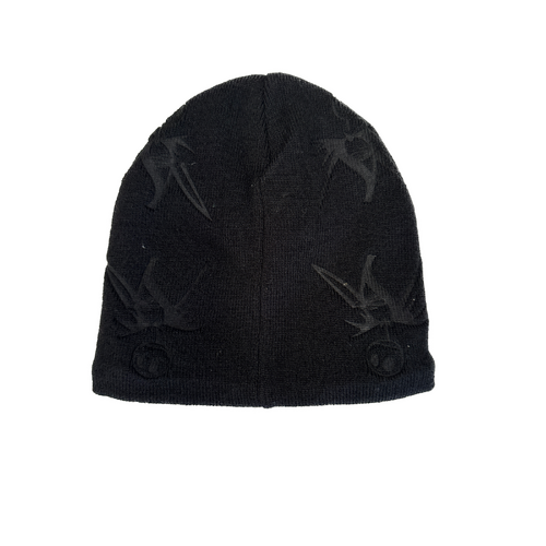 Thermal Insulated Fine Ski Knit Heat Print Beanie Hat Warm Winter Cap - Black - One Size - Main Image