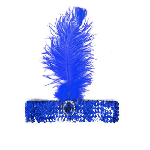 1920s FLAPPER HEADBAND Headpiece Feather Sequin Charleston Costume Gatsby Dance - Blue - Main Image
