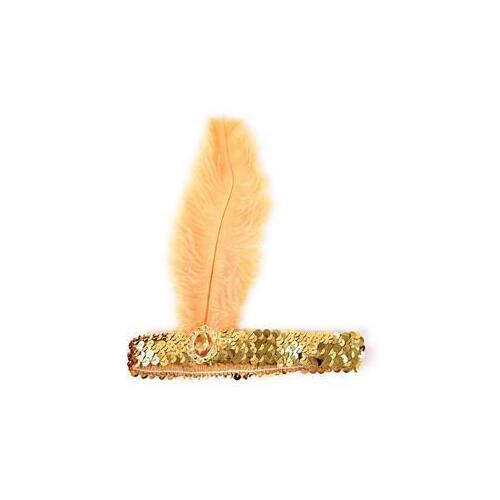 1920s FLAPPER HEADBAND Headpiece Feather Sequin Charleston Costume Gatsby Dance - Gold/Orange - Main Image