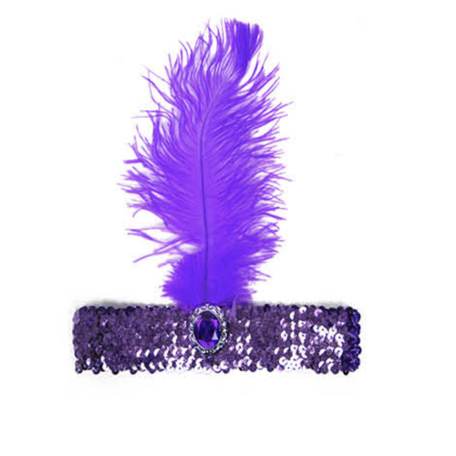 1920s FLAPPER HEADBAND Headpiece Feather Sequin Charleston Costume Gatsby Dance - Purple - Main Image