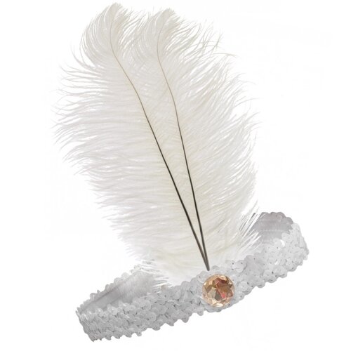 1920s FLAPPER HEADBAND Headpiece Feather Sequin Charleston Costume Gatsby Dance - White - Main Image