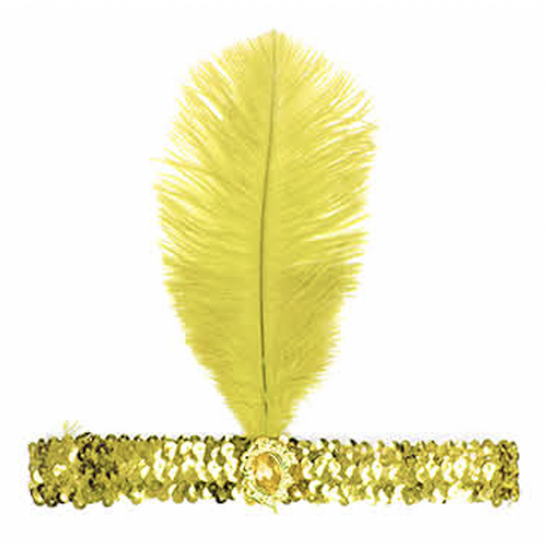 1920s FLAPPER HEADBAND Headpiece Feather Sequin Charleston Costume Gatsby Dance - Yellow - Main Image