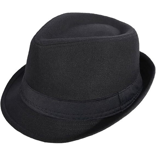 Classic Trilby Hat Fedora Felt Costume Gangster Jazz Cap in Black - One Size - Main Image