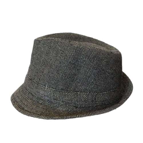 CLASSIC TRILBY HAT Fedora Felt Cap Costume Gangster in Herringbone Charcoal - Main Image