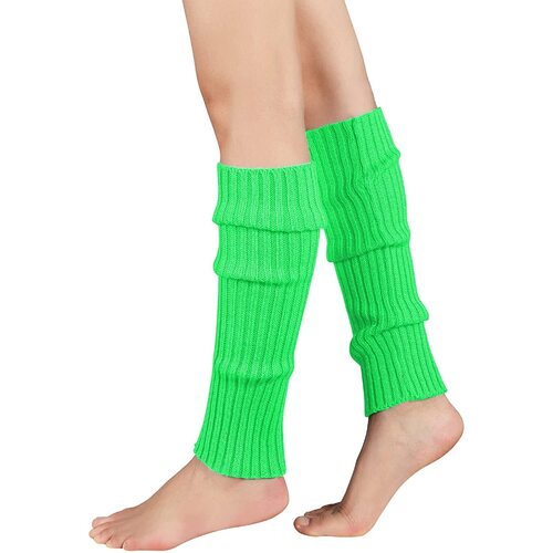 Pair of Womens Leg Warmers Disco Winter Knit Dance Party Crochet Legging Socks Costume - Fluro Green - Main Image