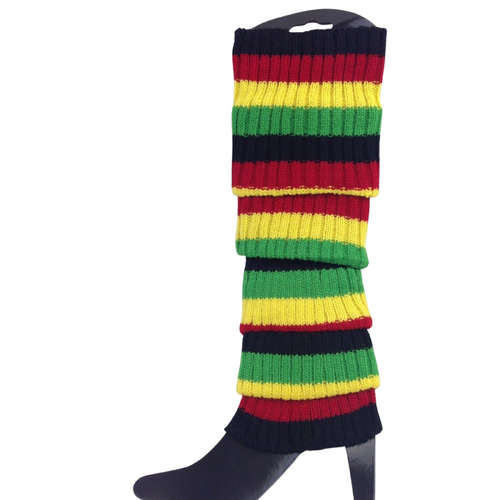 Pair of Womens Leg Warmers Disco Winter Knit Dance Party Crochet Legging Socks Costume - Indigenous Colours - Main Image
